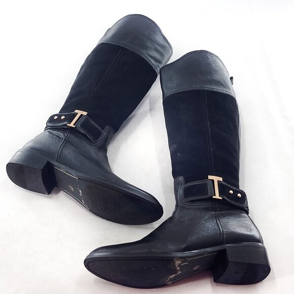 TORY BURCH Tenley Black Leather Suede Combo Designer Riding Boots - Picture 8 of 10